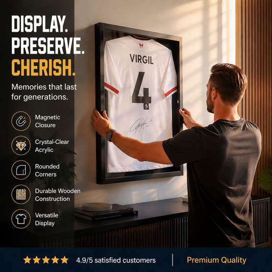 🧥Wooden Memorial Jersey Display Frame (Magnetic Door) – Keep Your Sweat & Love In Perfect Condition!
