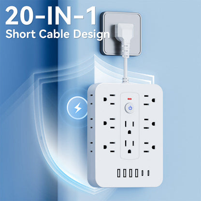 🎁 Hot Sale – 50% OFF! ⚡ 20-in-1 Power Strip with Overload Protection – 14 AC + 4 USB + 2 Type-C Ports, Wall-Mountable & Space-Saving! 🔌💻